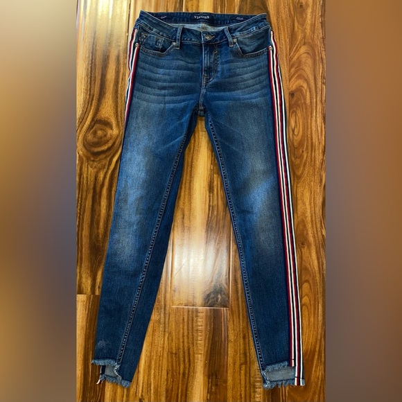 Vigoss Y2K Jeans Jagger Skinny Frayed Step Hem Racing Stripe Fading Sz W26 L2 - Picture 2 of 16